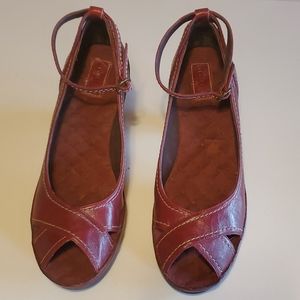 Clarks Indigo peeptoe pumps with ankle strap